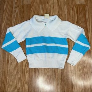 VTG FUN CONNECTIONS BLUE WHITE STRIPED COLLARED SWEATER KIDS SIZE 4/5T ACRYLIC